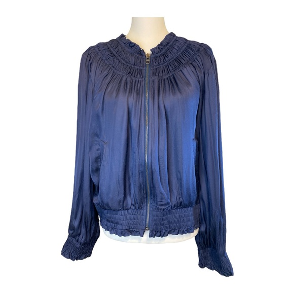 Love Sam Jackets & Blazers - Love Sam Silky Zip Up Jacket with Embroidered Detail on Back Navy Blue Size XL